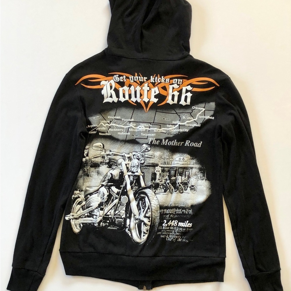 Vintage Route 66 Big Bank USA Biker Hoodie  Women's S see Measurement No Tag